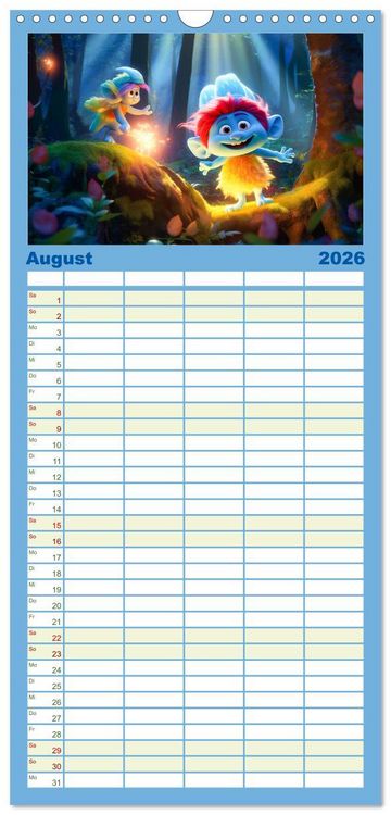 Produktbild: Familienplaner 2026 - Die bunte Welt der Trolle mit 5 Spalten (Wandkalender, 21 x 45 cm) CALVENDO