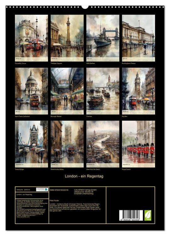 Produktbild: London - ein Regentag (hochwertiger Premium Wandkalender 2026 DIN A2 hoch), Kunstdruck in Hochglanz