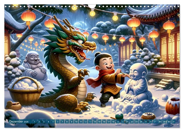 Produktbild: M&ouml;nch und Drache: Vier Jahreszeiten im Tempelgarten (Wandkalender 2026 DIN A3 quer), CALVENDO Monatskalender