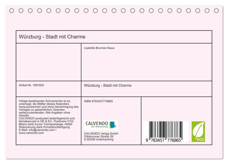 Produktbild: W&uuml;rzburg - Stadt mit Charme (Tischkalender 2026 DIN A5 quer), CALVENDO Monatskalender