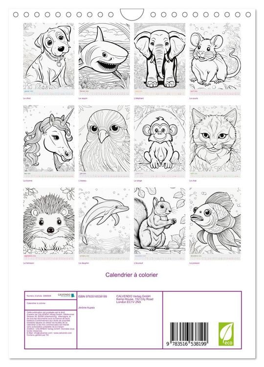 Produktbild: Calendrier &agrave; colorier (Calendrier mural 2026 DIN A4 horizontal), CALVENDO calendrier mensuel