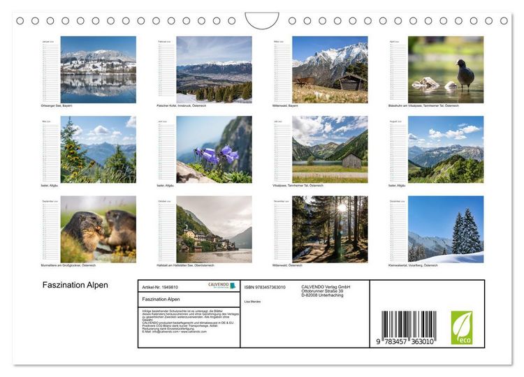 Produktbild: Faszination Alpen (Wandkalender 2026 DIN A4 quer), CALVENDO Monatskalender