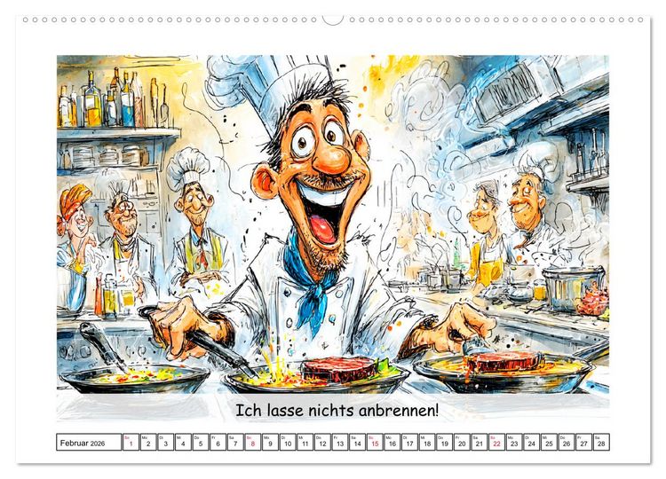 Produktbild: Gro&szlig;k&uuml;che au&szlig;er Kontrolle. Spa&szlig; mit hei&szlig;en T&ouml;pfen und lustigen Spr&uuml;chen (hochwertiger Premium Wandkalender 2026 DIN A2 quer), Kunstdruck in Hochglanz