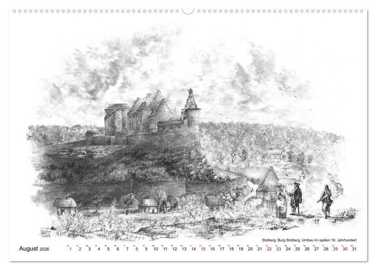Produktbild: ZeitZeichnen: Burgen und Befestigungen in der Aachener Region (hochwertiger Premium Wandkalender 2026 DIN A2 quer), Kunstdruck in Hochglanz