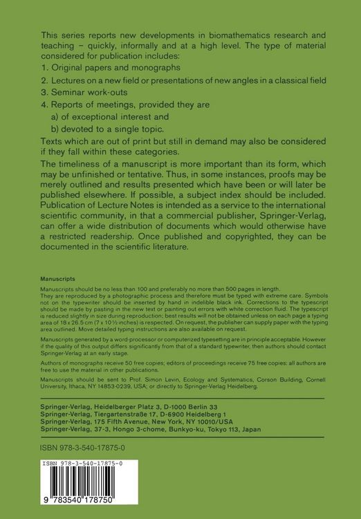Produktbild: Mathematical Topics in Population Biology, Morphogenesis and Neurosciences