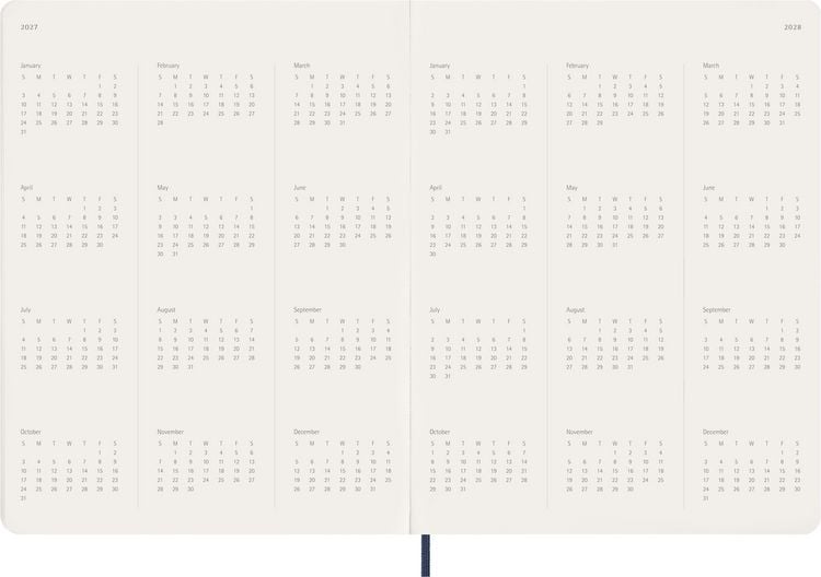 Produktbild: Moleskine 15 Monate Essential Wochenkalender 2026/2027, 1 Wo = 2 Seiten, vertikal, XXL, fester Einband, Saphirblau