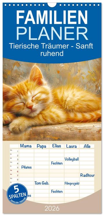 Produktbild: Familienplaner 2026 - Tierische Tr&auml;umer - Sanft ruhend mit 5 Spalten (Wandkalender, 21 x 45 cm) CALVENDO