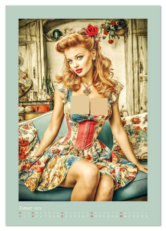 Produktbild: Flair der 50er Jahre. Girls im nostalgischen Pin-up-Stil (Tischkalender 2026 DIN A5 hoch), CALVENDO Monatskalender