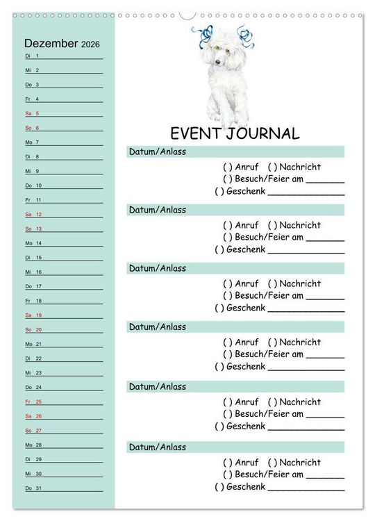 Produktbild: B-DAY PLANER - Aquarell Hunderassen - F&uuml;r Termine, Geschenke, Eventdetails & mehr (Wandkalender 2026 DIN A2 hoch), CALVENDO Monatskalender
