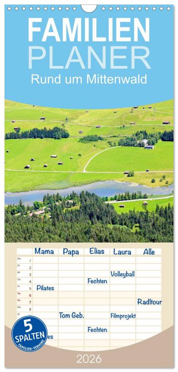 Produktbild: Familienplaner 2026 - Rund um Mittenwald mit 5 Spalten (Wandkalender, 21 x 45 cm) CALVENDO