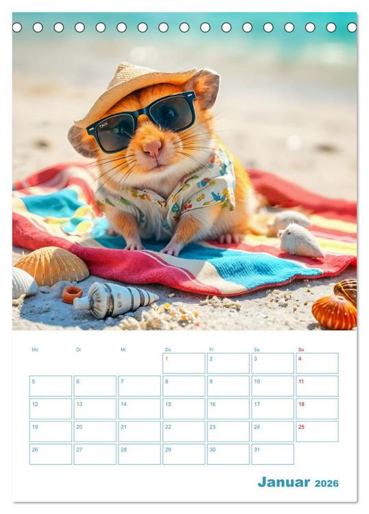 Produktbild: Holiday Hamster - Urlaubsfeeling pur mit sonnigen KI Hamstern (Tischkalender 2026 DIN A5 hoch), CALVENDO Monatskalender