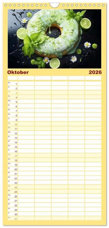 Produktbild: Familienplaner 2026 - Bunte Donut-Tr&auml;ume - Himmlischer Geschmack aus Krapfenteig mit 5 Spalten (Wandkalender, 21 x 45 cm) CALVENDO