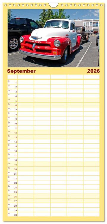 Produktbild: Familienplaner 2026 - Ami Schlitten mit 5 Spalten (Wandkalender, 21 x 45 cm) CALVENDO