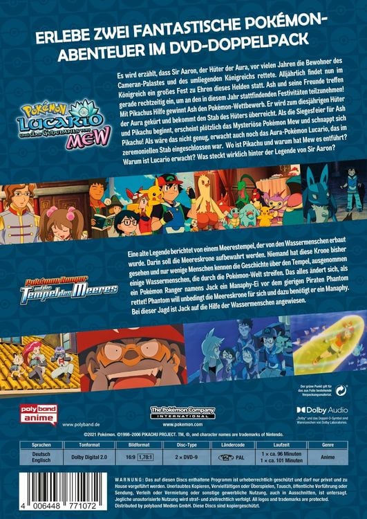 Produktbild: Pok&eacute;mon: Lucario und das Geheimnis von Mew / Pok&eacute;mon Ranger und der Tempel des Meeres - 2-Movie-Box [2 DVDs]