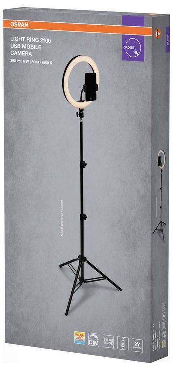 Produktbild: OSRAM HOMELIGHTING Linear LED Mobile Ring Tripod 4099854497636 LED-Ringleuchte 6.00 W Schwarz