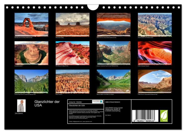 Produktbild: Glanzlichter der USA (Wandkalender 2026 DIN A4 quer), CALVENDO Monatskalender