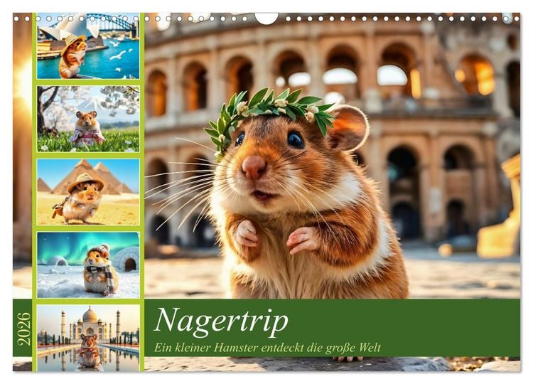 Produktbild: Nagertrip - Ein kleiner Hamster entdeckt die gro&szlig;e Welt (Wandkalender 2026 DIN A3 quer), CALVENDO Monatskalender