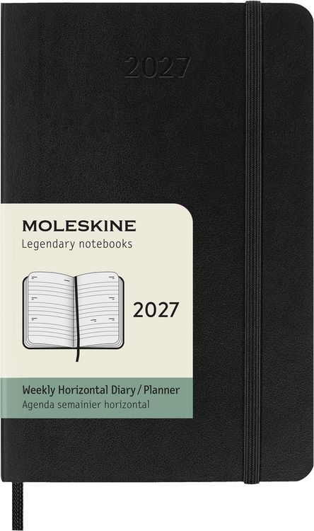 Produktbild: Moleskine 12 Monate Wochen Notizkalender 2027, Pocket/A6, 1 Wo = 2 Seiten, linierte Seiten, Weicher Einband, Schwarz