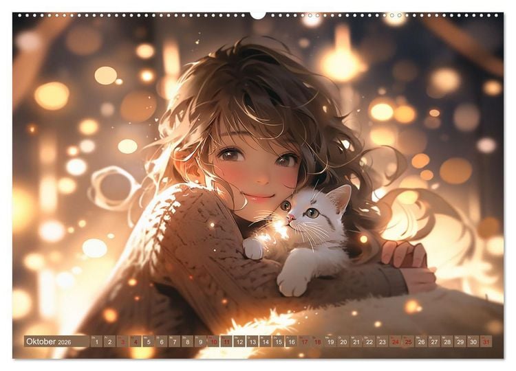 Produktbild: Manga Tierliebe (hochwertiger Premium Wandkalender 2026 DIN A2 quer), Kunstdruck in Hochglanz