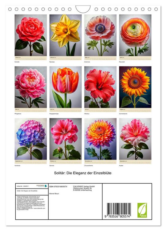 Produktbild: Solit&auml;r: Die Eleganz der Einzelbl&uuml;te (Wandkalender 2027 DIN A4 hoch), CALVENDO Monatskalender