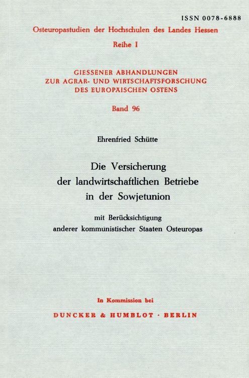 Produktbild: Die Versicherung der landwirtschaftlichen Betriebe in der Sowjetunion
