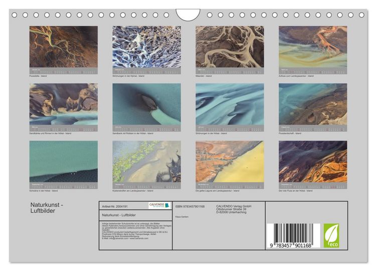 Produktbild: Naturkunst - Luftbilder (Wandkalender 2026 DIN A4 quer), CALVENDO Monatskalender