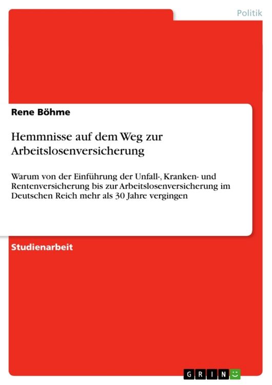 Produktbild: Hemmnisse auf dem Weg zur Arbeitslosenversicherung