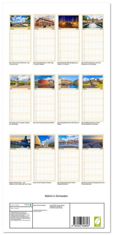 Produktbild: Familienplaner 2026 - Malm&ouml; in Schweden mit 5 Spalten (Wandkalender, 21 x 45 cm) CALVENDO