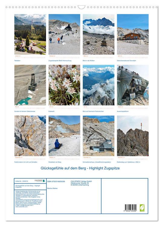 Produktbild: Gl&uuml;cksgef&uuml;hle auf dem Berg - Highlight Zugspitze (Wandkalender 2026 DIN A2 hoch), CALVENDO Monatskalender