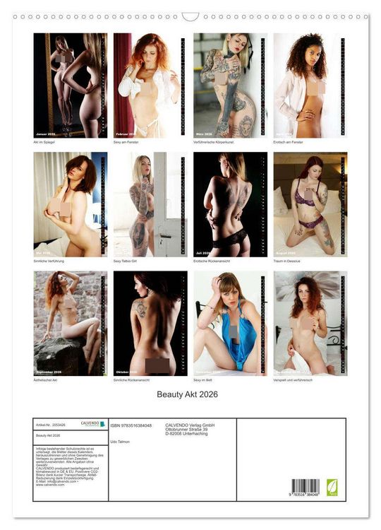 Produktbild: Beauty Akt 2026 (Wandkalender 2026 DIN A2 hoch), CALVENDO Monatskalender
