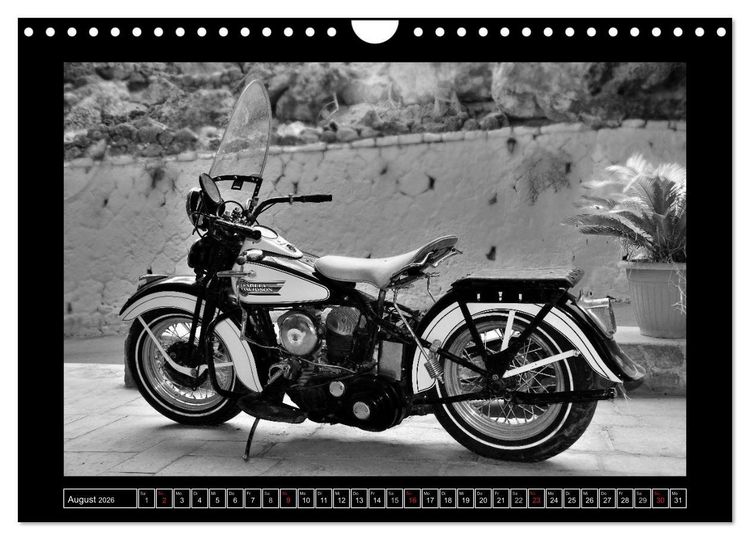 Produktbild: Harley Davidson WLA 750 in Schwarzweiss (Wandkalender 2026 DIN A4 quer), CALVENDO Monatskalender