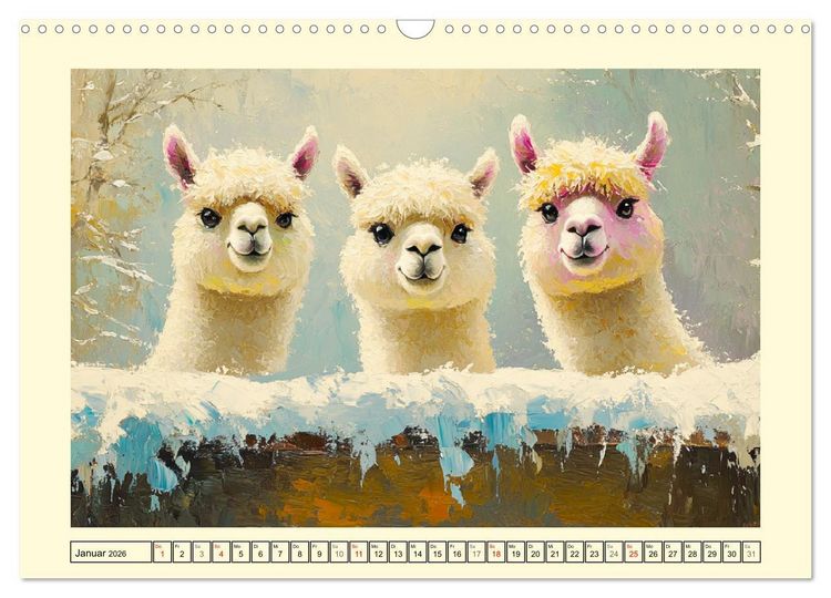Produktbild: Alpakas. Entz&uuml;ckende Paintings in duftigen Farben (Wandkalender 2026 DIN A3 quer), CALVENDO Monatskalender