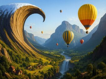 Produktbild: CALVENDO Puzzle Wellenwand im Fr&uuml;hling - Hei&szlig;luftballons &uuml;ber einer surrealen Landschaft | 1000 Teile Lege-Gr&ouml;&szlig;e 64x48cm Foto-Puzzle f&uuml;r gl&uuml;ckliche St