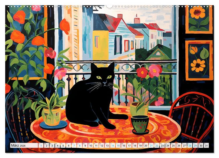 Produktbild: Kunstvolle Katzen (Wandkalender 2026 DIN A2 quer), CALVENDO Monatskalender
