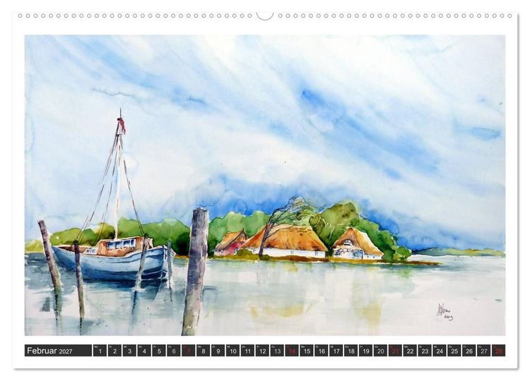 Produktbild: Aquarelle - Fischland-Dar&szlig; (hochwertiger Premium Wandkalender 2027 DIN A2 quer), Kunstdruck in Hochglanz