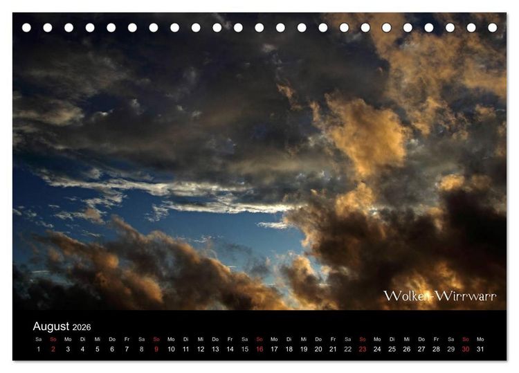 Produktbild: Wolken-Kunstwerke (Tischkalender 2026 DIN A5 quer), CALVENDO Monatskalender