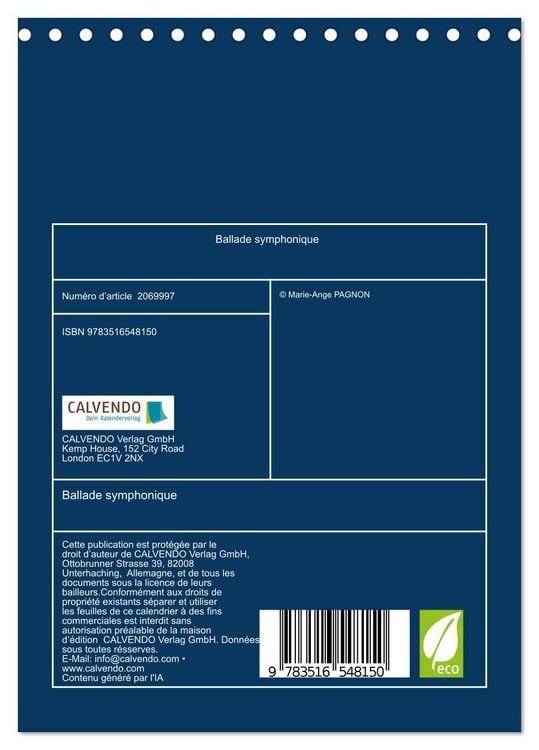 Produktbild: Ballade symphonique (Calendrier de bureau 2026 DIN A5 horizontal), CALVENDO calendrier mensuel