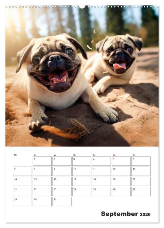 Produktbild: MOPS Pfotengl&uuml;ck in Faltenform (hochwertiger Premium Wandkalender 2026 DIN A2 hoch), Kunstdruck in Hochglanz