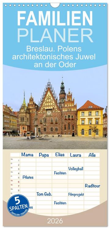 Produktbild: Familienplaner 2026 - Breslau. Polens architektonisches Juwel an der Oder mit 5 Spalten (Wandkalender, 21 x 45 cm) CALVENDO