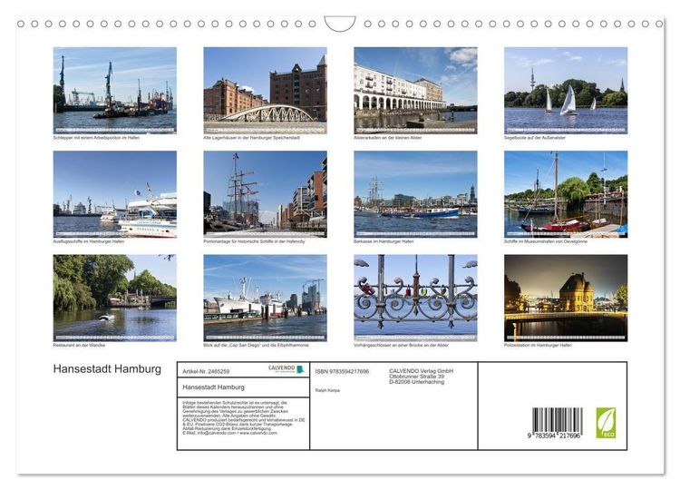 Produktbild: Hansestadt Hamburg (Wandkalender 2027 DIN A3 quer), CALVENDO Monatskalender