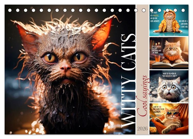 Produktbild: WITTY CATS Cool sayings (Desk Calendar 2026 DIN A5 landscape), CALVENDO 12 Month DeskCalendar