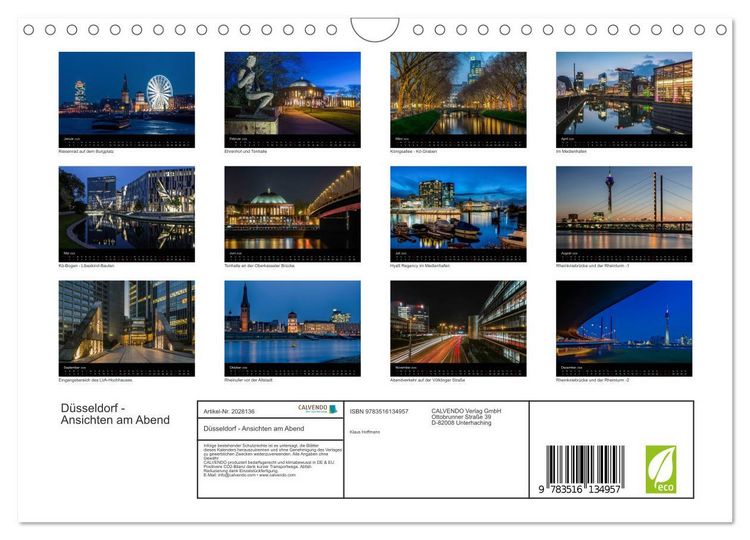 Produktbild: D&uuml;sseldorf - Ansichten am Abend (Wandkalender 2026 DIN A4 quer), CALVENDO Monatskalender