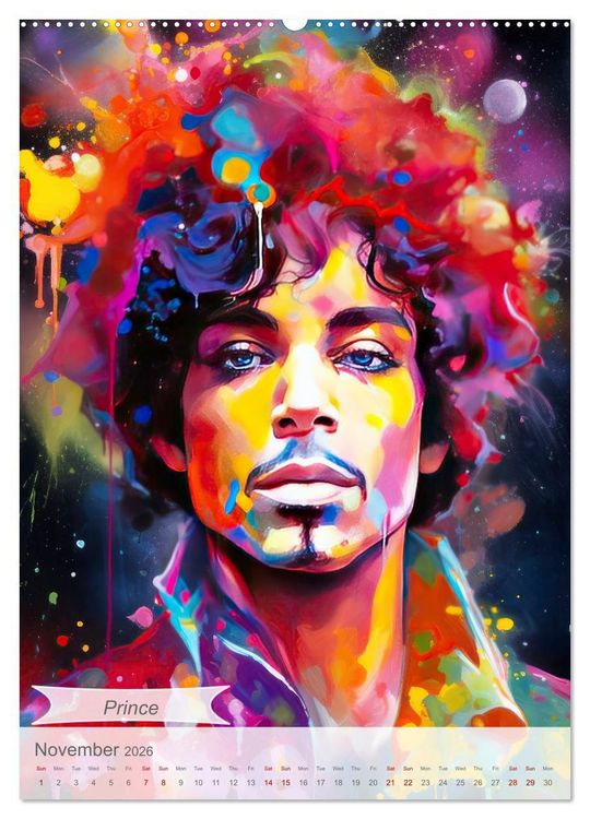Produktbild: Music legends in magic art (High Quality Premium Wall Calendar 2026 DIN A2 portrait),CALVENDO 12 Month Wall Calendar