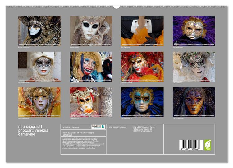 Produktbild: neunziggrad I photoart: venezia carnevale (hochwertiger Premium Wandkalender 2026 DIN A2 quer), Kunstdruck in Hochglanz