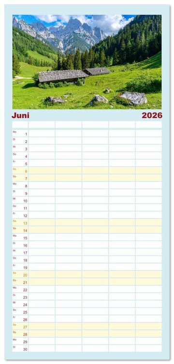 Produktbild: Familienplaner 2026 - Bayerisches Alpenparadies mit 5 Spalten (Wandkalender, 21 x 45 cm) CALVENDO