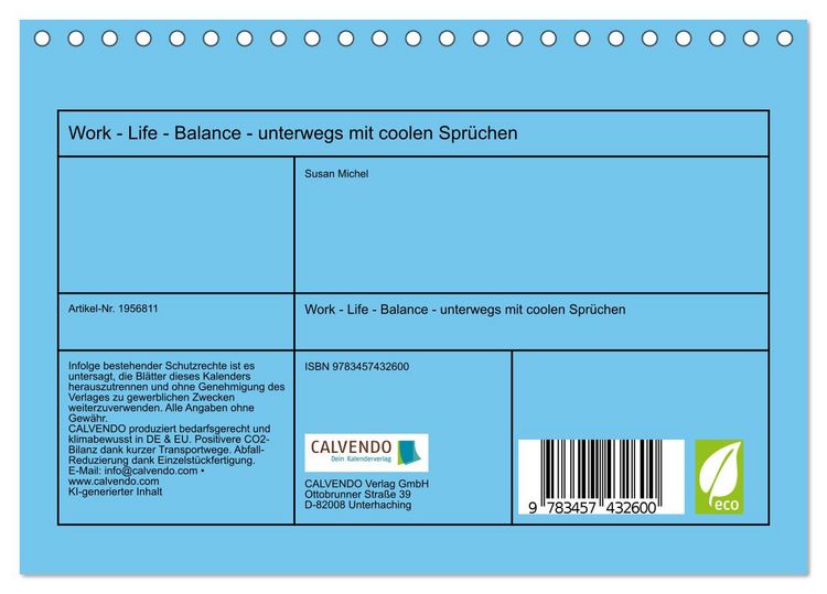 Produktbild: Work - Life - Balance - unterwegs mit coolen Spr&uuml;chen (Tischkalender 2026 DIN A5 quer), CALVENDO Monatskalender