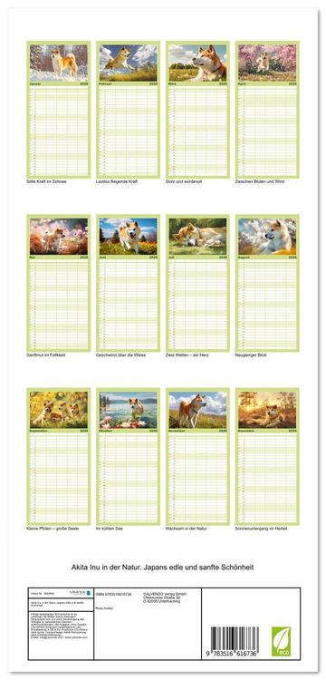 Produktbild: Familienplaner 2026 - Akita Inu in der Natur. Japans edle und sanfte Sch&ouml;nheit mit 5 Spalten (Wandkalender, 21 x 45 cm) CALVENDO
