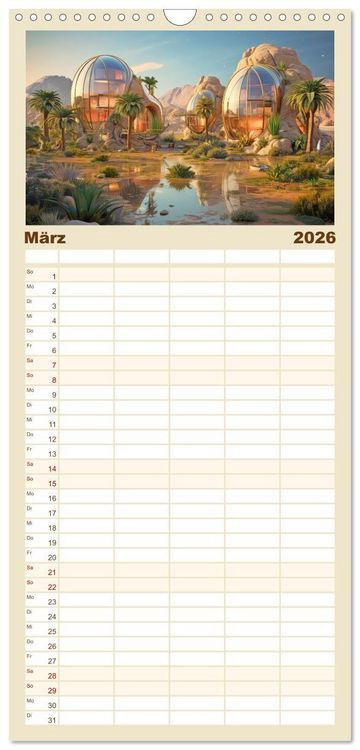 Produktbild: Familienplaner 2026 - Futuristische moderne Behausungen mit 5 Spalten (Wandkalender, 21 x 45 cm) CALVENDO