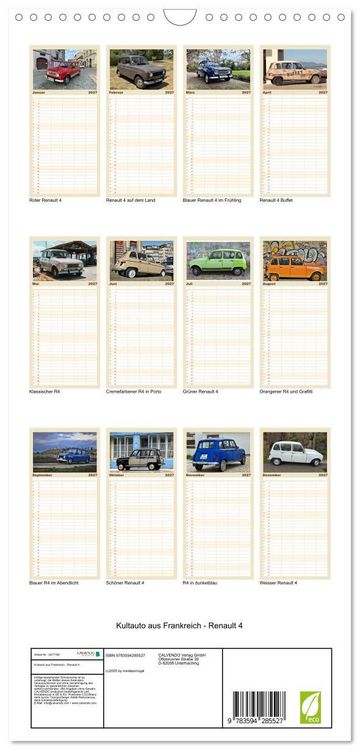 Produktbild: Familienplaner 2027 - Kultauto aus Frankreich - Renault 4 mit 5 Spalten (Wandkalender, 21 x 45 cm) CALVENDO