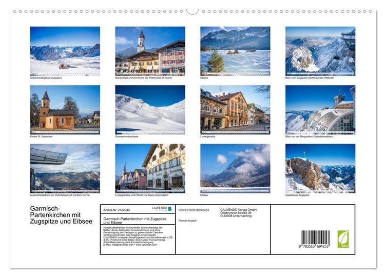 Produktbild: Garmisch-Partenkirchen mit Zugspitze und Eibsee (hochwertiger Premium Wandkalender 2026 DIN A2 quer), Kunstdruck in Hochglanz